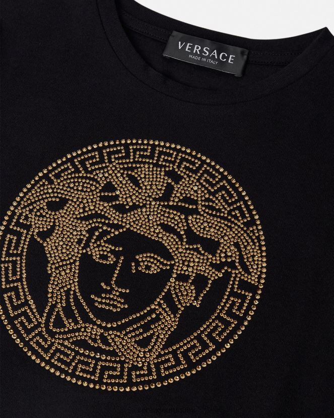 Versace camiseta con medusa de cristal niños negro ropa H88R0H1961