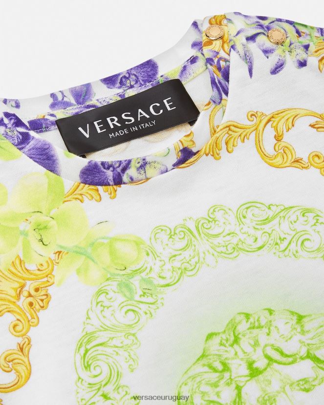 Versace camiseta para bebé orquídea medusa niños blanco y estampado ropa H88R0H1866