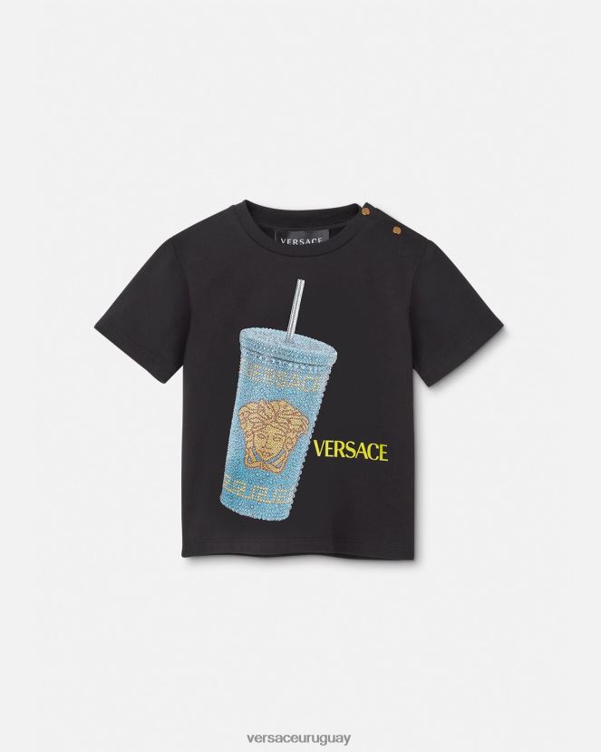 Versace taza de viaje camiseta para bebé niños negro y estampado ropa H88R0H1925