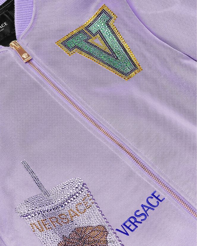 Versace chaqueta bomber con logo niños lila ropa H88R0H2016