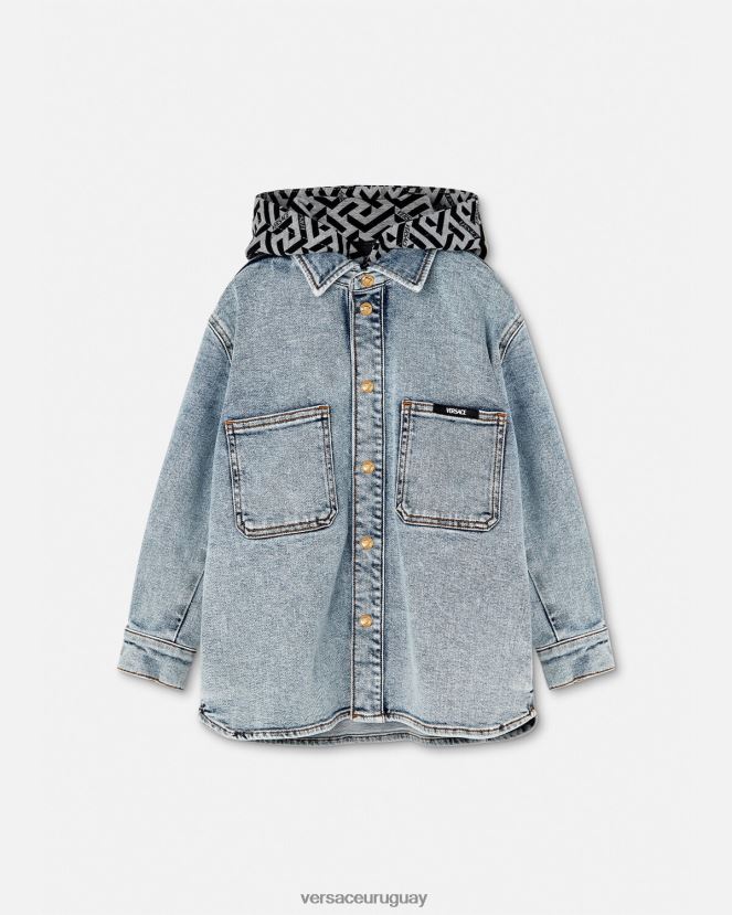 Versace chaqueta vaquera con capucha la greca niños azul claro ropa H88R0H2119