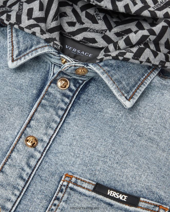 Versace chaqueta vaquera con capucha la greca niños azul claro ropa H88R0H2119