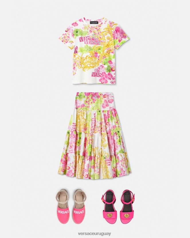 Versace falda larga con logo y orquídeas niños blanco y estampado ropa H88R0H1971