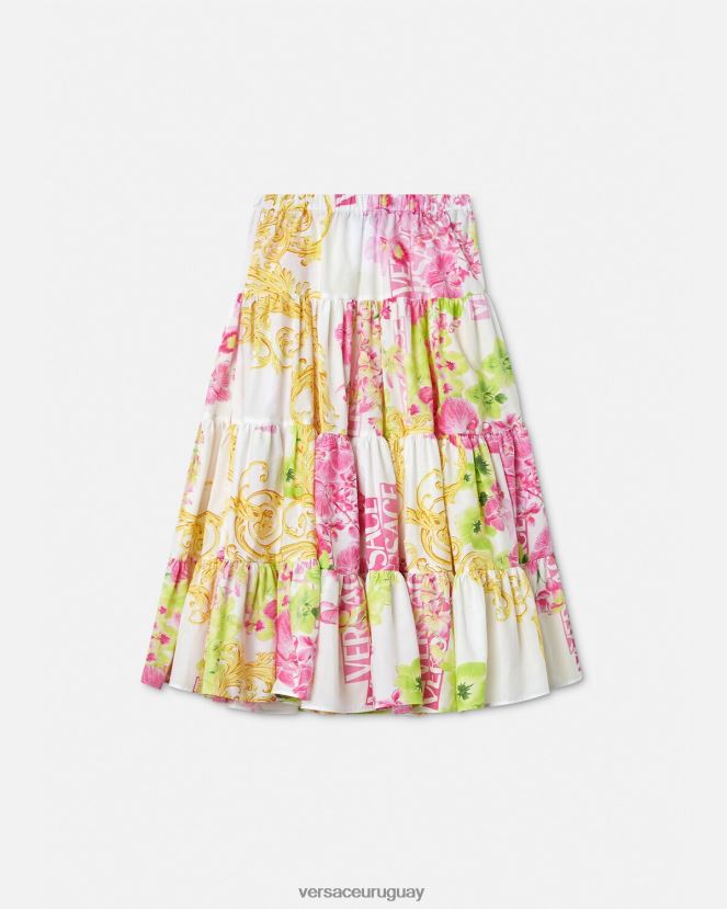 Versace falda larga con logo y orquídeas niños blanco y estampado ropa H88R0H1971