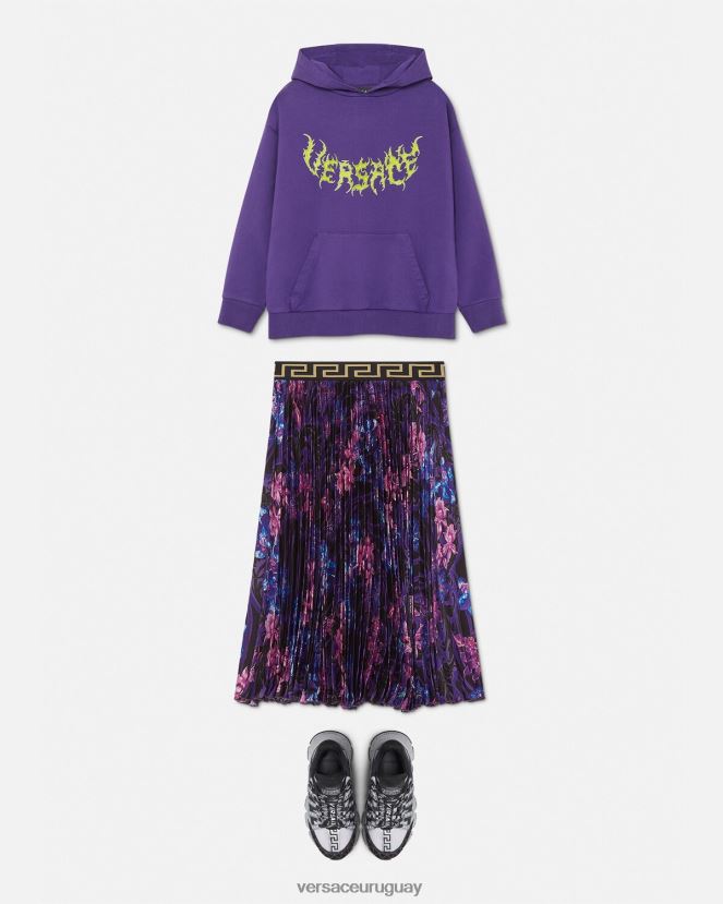Versace falda plisada barroco orquídea niños violeta y estampado ropa H88R0H2006