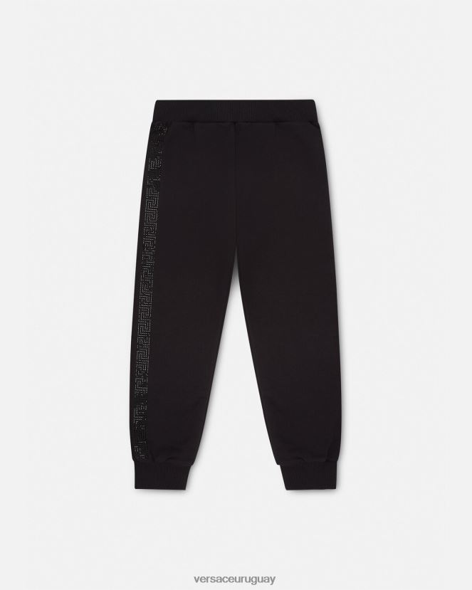 Versace pantalones de chándal con greca y cristales niños negro ropa H88R0H1999