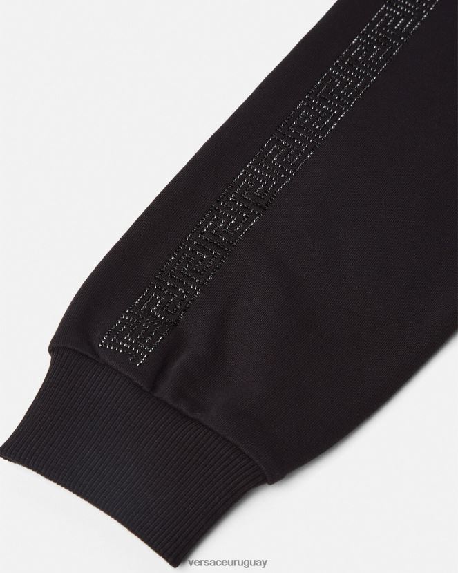 Versace pantalones de chándal con greca y cristales niños negro ropa H88R0H1999