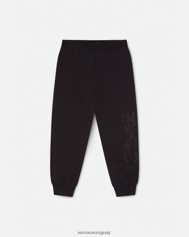 Versace pantalones deportivos con logo de cristal niños negro ropa H88R0H2010