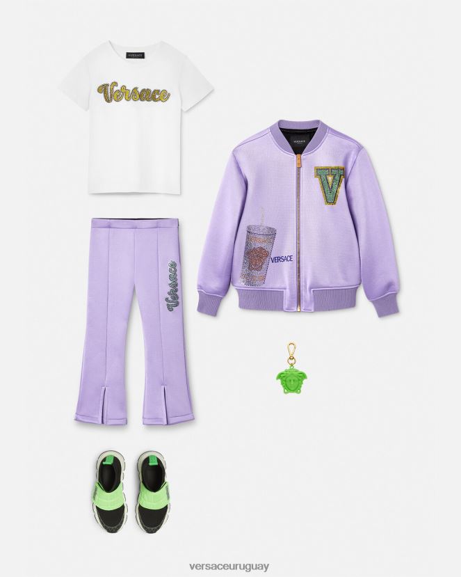Versace pantalones con logo de cristal niños lila ropa H88R0H2022