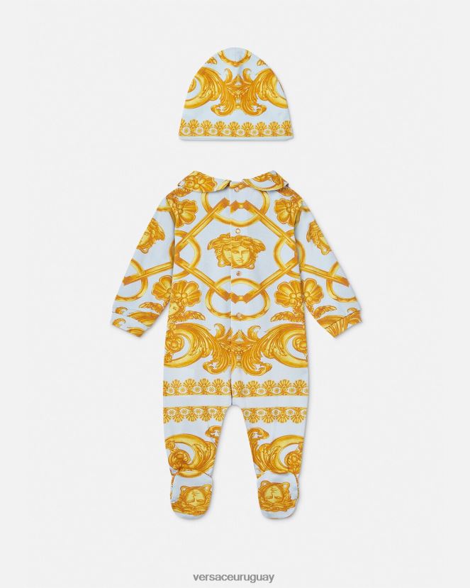Versace conjunto de pelele para bebé barocco 660 niños azul claro y dorado ropa H88R0H1827