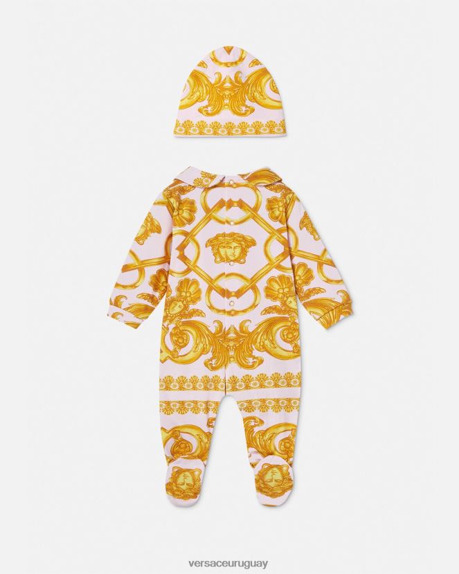 Versace conjunto de pelele para bebé barocco 660 niños rosa claro y dorado ropa H88R0H1826