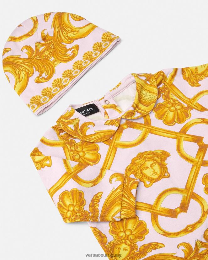 Versace conjunto de pelele para bebé barocco 660 niños rosa claro y dorado ropa H88R0H1826