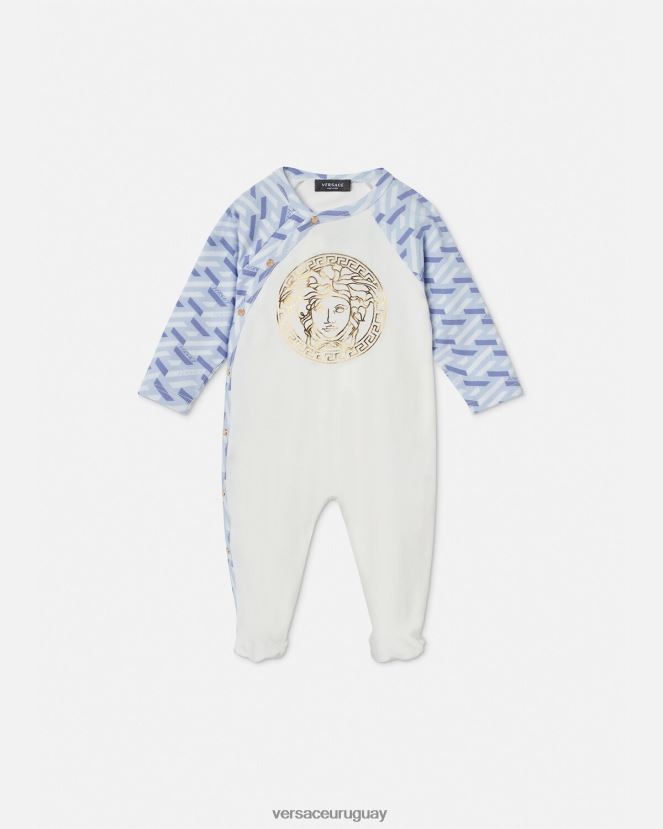 Versace pelele de bebé con medusa la greca niños azul claro y blanco ropa H88R0H1832