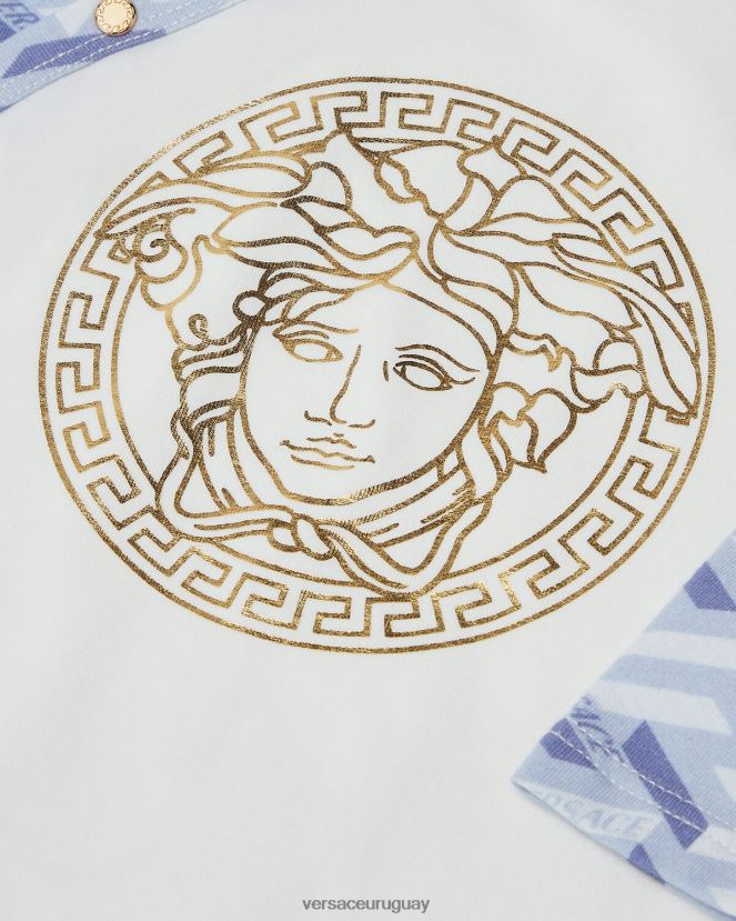 Versace pelele de bebé con medusa la greca niños azul claro y blanco ropa H88R0H1832