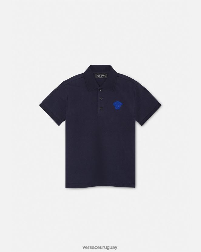 Versace playera tipo polo con bordado de Medusa niños azul negro ropa H88R0H2102