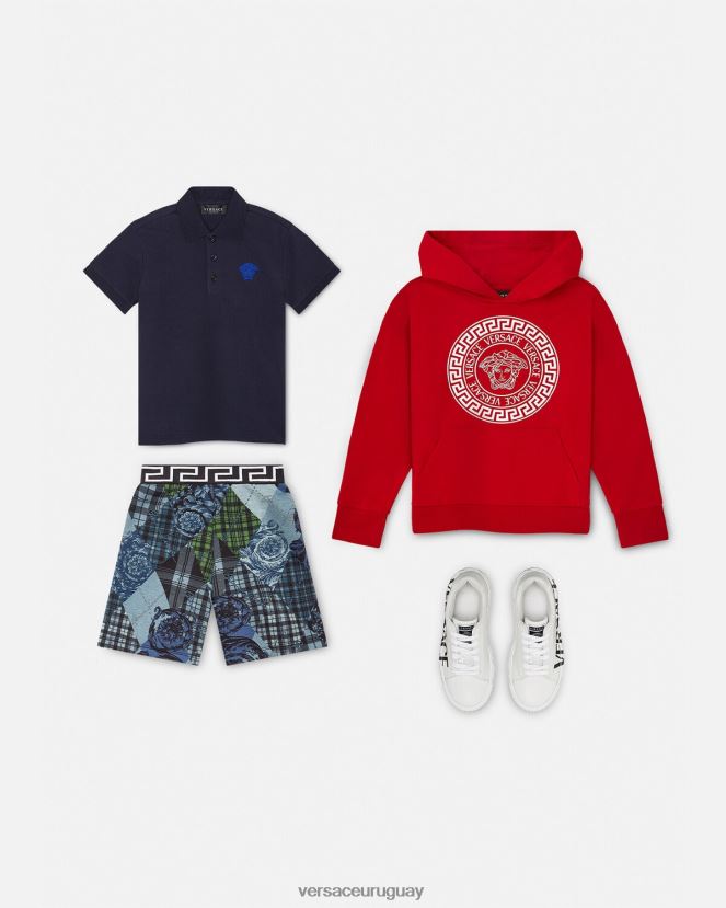 Versace playera tipo polo con bordado de Medusa niños azul negro ropa H88R0H2102