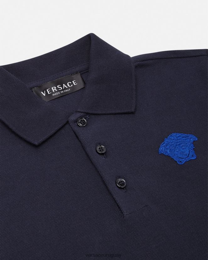 Versace playera tipo polo con bordado de Medusa niños azul negro ropa H88R0H2102