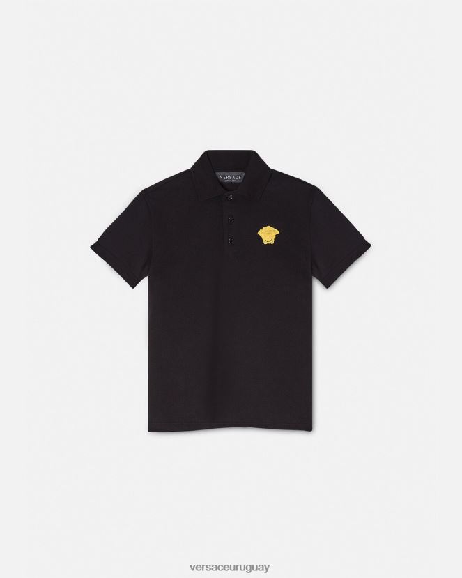 Versace playera tipo polo con bordado de Medusa niños negro ropa H88R0H2104