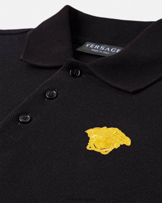 Versace playera tipo polo con bordado de Medusa niños negro ropa H88R0H2104