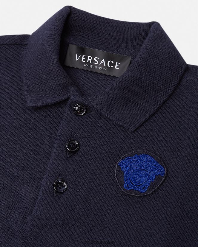 Versace playera tipo polo con bordado de Medusa para bebé niños azul negro ropa H88R0H1891