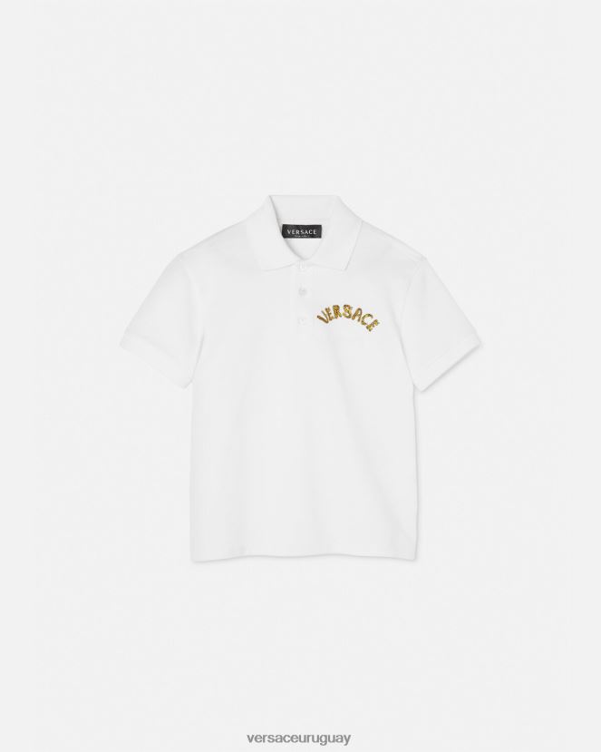 Versace playera tipo polo con logo niños Oro blanco ropa H88R0H2082