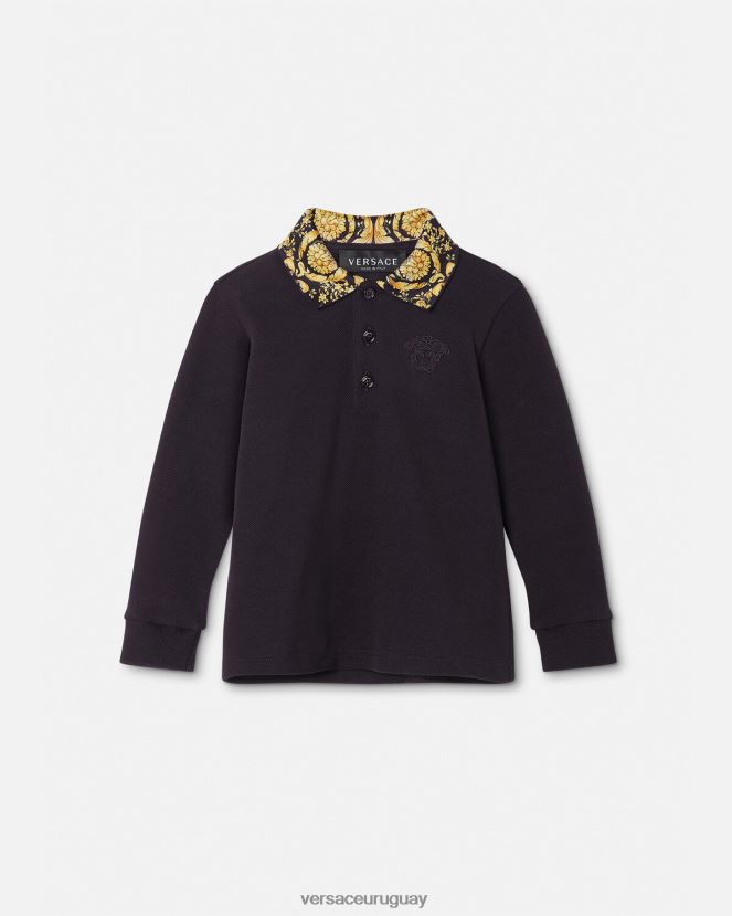 Versace polo de bebé barroco niños negro ropa H88R0H1902