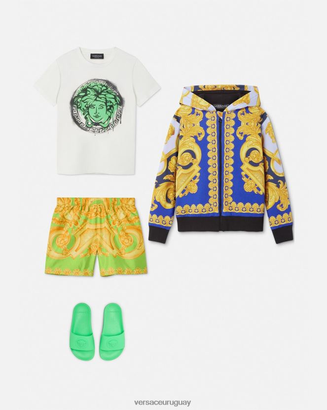 Versace sudadera con capucha barroco 660 niños azul y oro ropa H88R0H2108