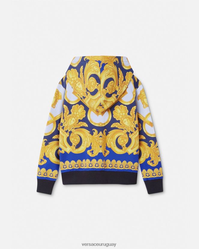 Versace sudadera con capucha barroco 660 niños azul y oro ropa H88R0H2108