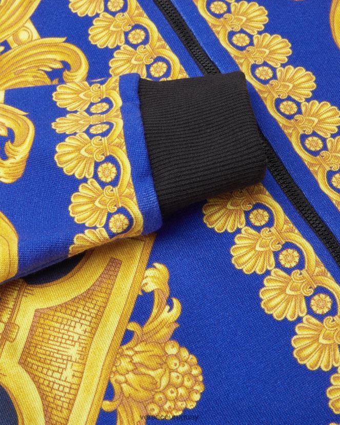 Versace sudadera con capucha barroco 660 niños azul y oro ropa H88R0H2108