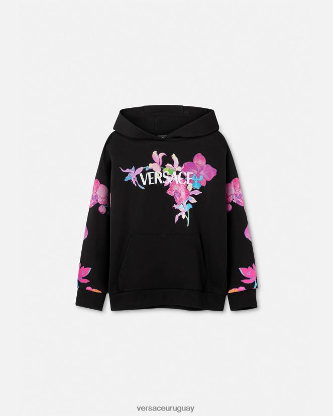 Versace sudadera con capucha barroco de orquídeas niños negro y estampado ropa H88R0H1972
