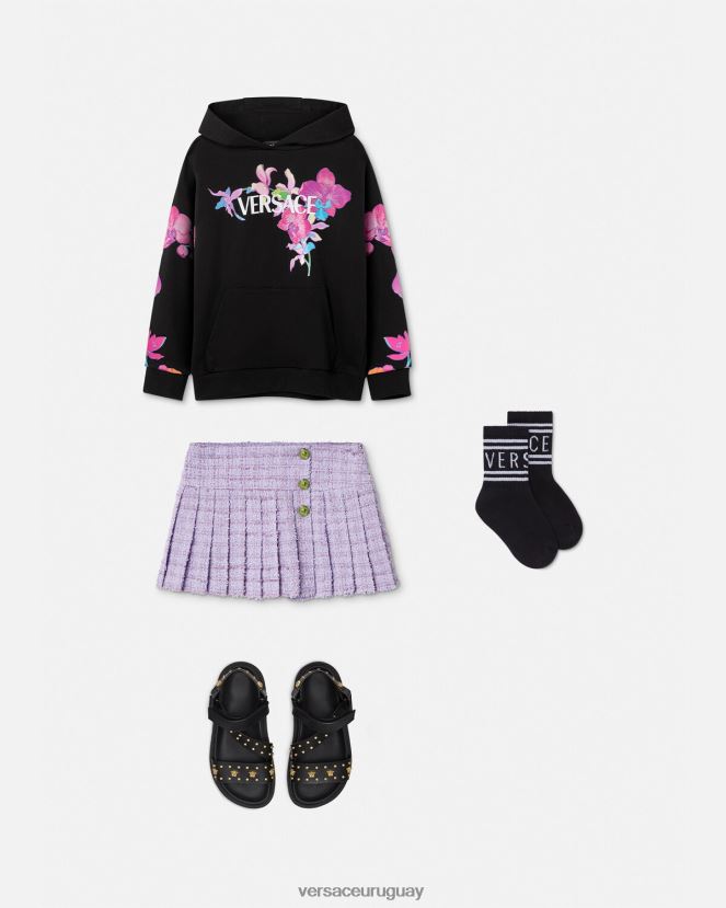 Versace sudadera con capucha barroco de orquídeas niños negro y estampado ropa H88R0H1972
