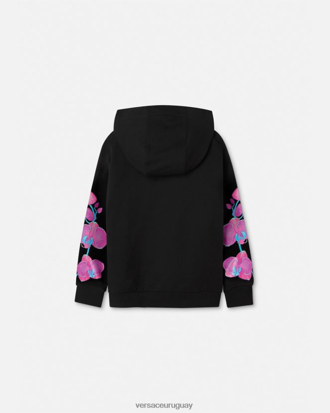 Versace sudadera con capucha barroco de orquídeas niños negro y estampado ropa H88R0H1972