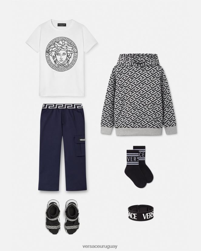 Versace sudadera con capucha la greca niños gris y estampado ropa H88R0H2118
