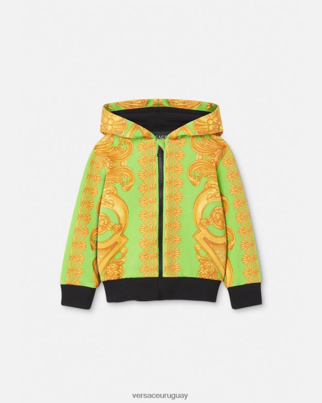 Versace sudadera con capucha y cremallera para bebé barocco 660 niños oro y verde ropa H88R0H1892