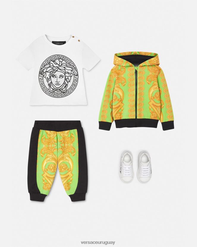 Versace sudadera con capucha y cremallera para bebé barocco 660 niños oro y verde ropa H88R0H1892