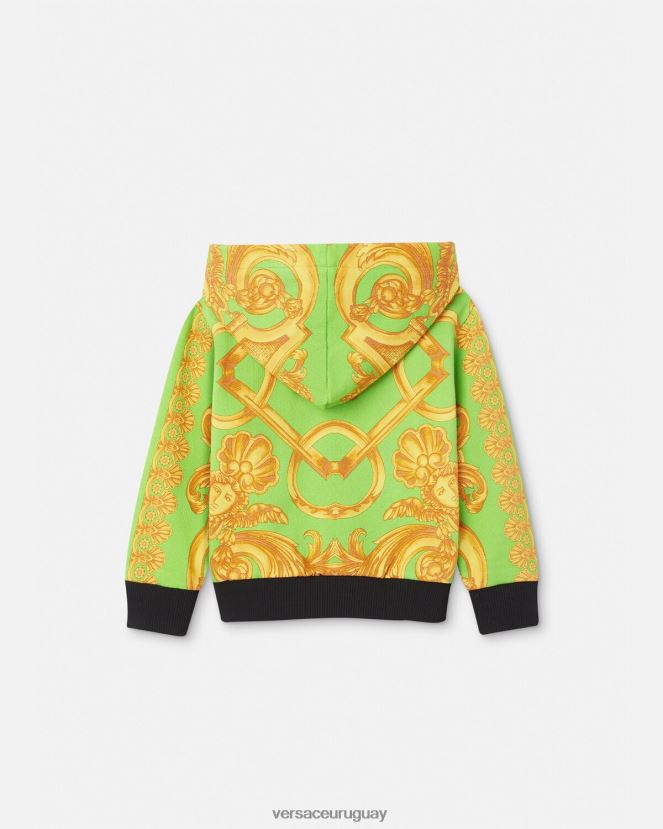 Versace sudadera con capucha y cremallera para bebé barocco 660 niños oro y verde ropa H88R0H1892