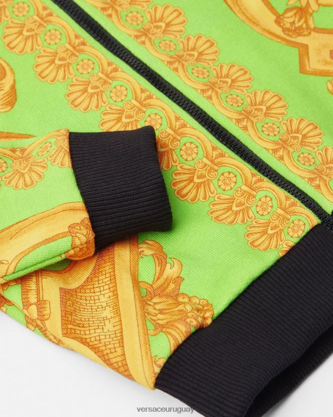 Versace sudadera con capucha y cremallera para bebé barocco 660 niños oro y verde ropa H88R0H1892