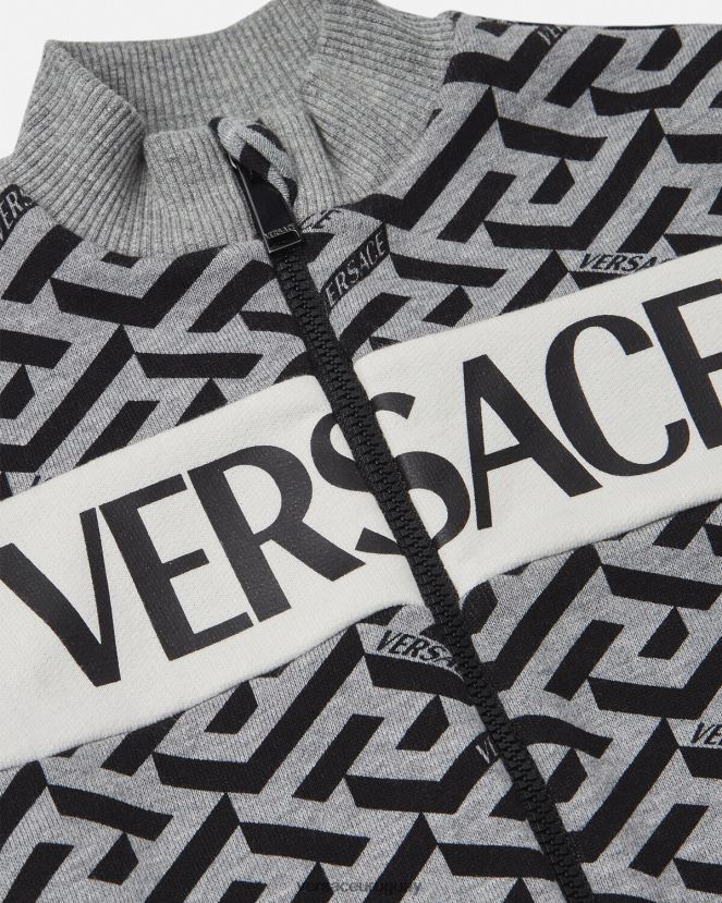 Versace sudadera con cremallera para bebé la greca niños gris y estampado ropa H88R0H1909