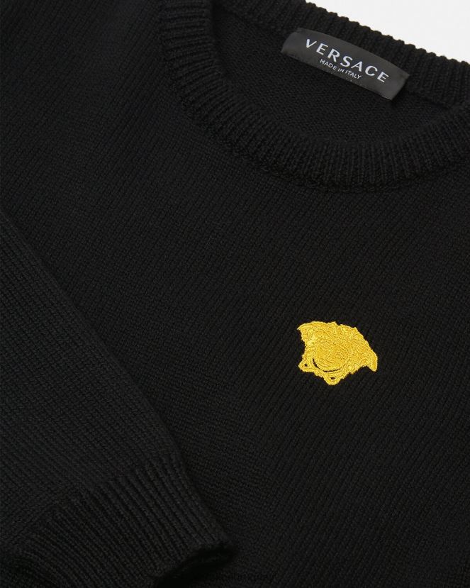Versace suéter con bordado de Medusa niños negro ropa H88R0H2103