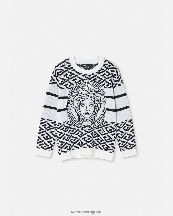 Versace suéter con medusa y greca niños blanco negro ropa H88R0H1992