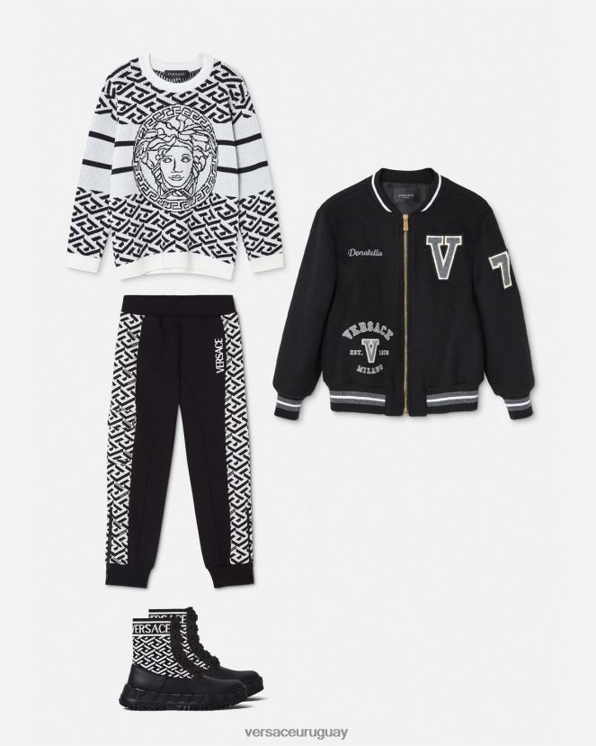 Versace suéter con medusa y greca niños blanco negro ropa H88R0H1992