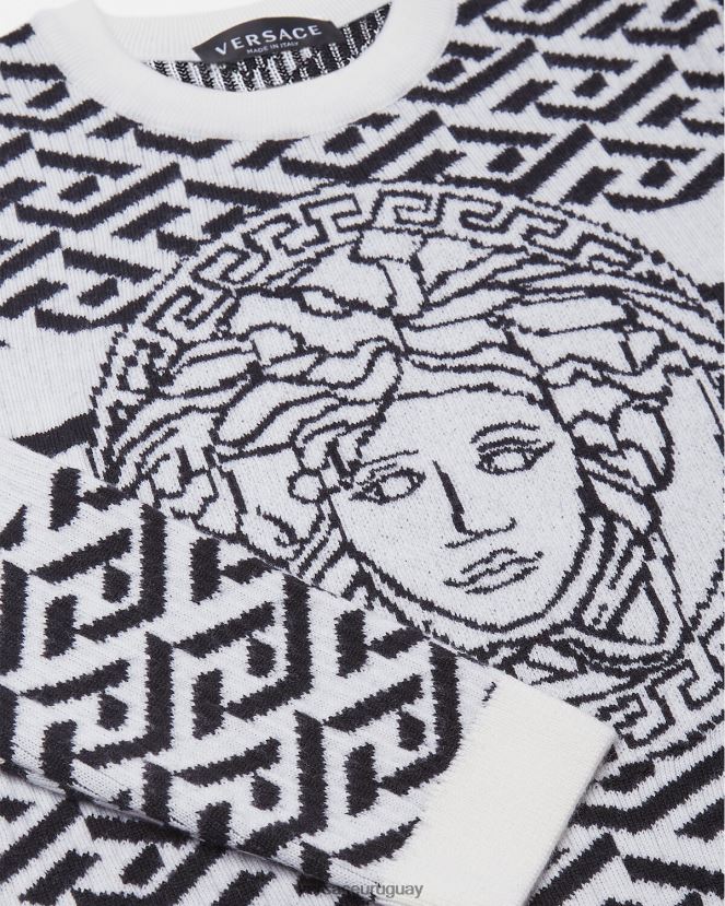 Versace suéter con medusa y greca niños blanco negro ropa H88R0H1992