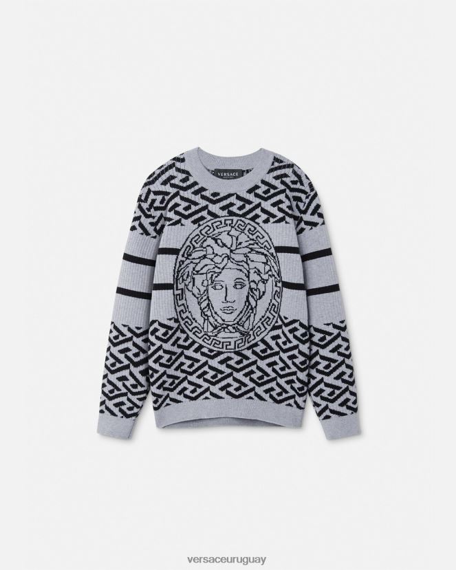 Versace suéter con medusa y greca niños gris ropa H88R0H1994