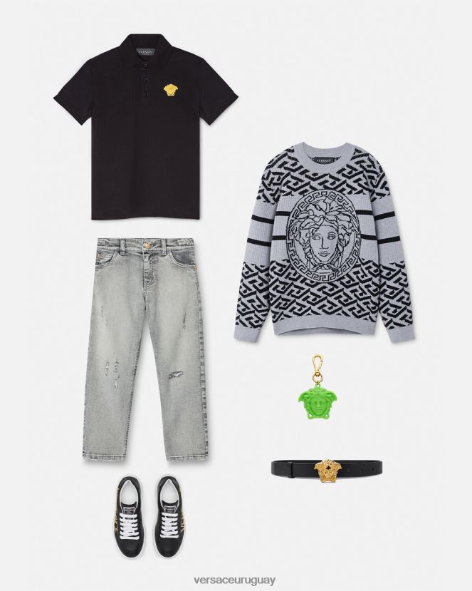 Versace suéter con medusa y greca niños gris ropa H88R0H1994