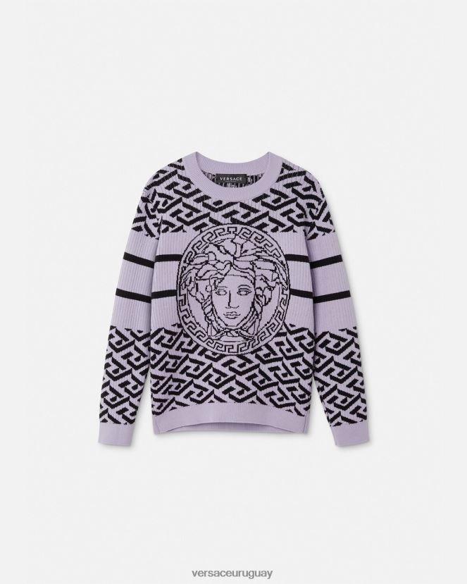 Versace suéter con medusa y greca niños lila ropa H88R0H1995