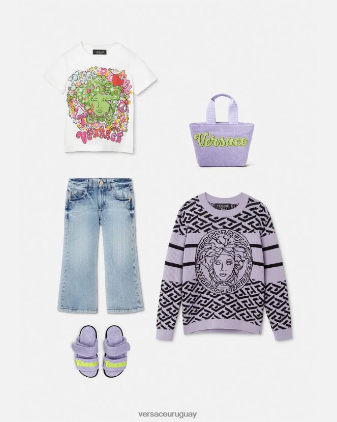Versace suéter con medusa y greca niños lila ropa H88R0H1995