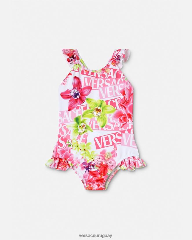 Versace bañador de bebé con logo y orquídeas niños blanco y estampado ropa H88R0H1865