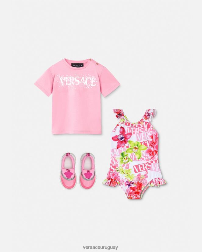Versace bañador de bebé con logo y orquídeas niños blanco y estampado ropa H88R0H1865