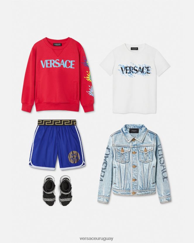 Versace shorts de baño con borde de Medusa y Greca niños azul ropa H88R0H2113