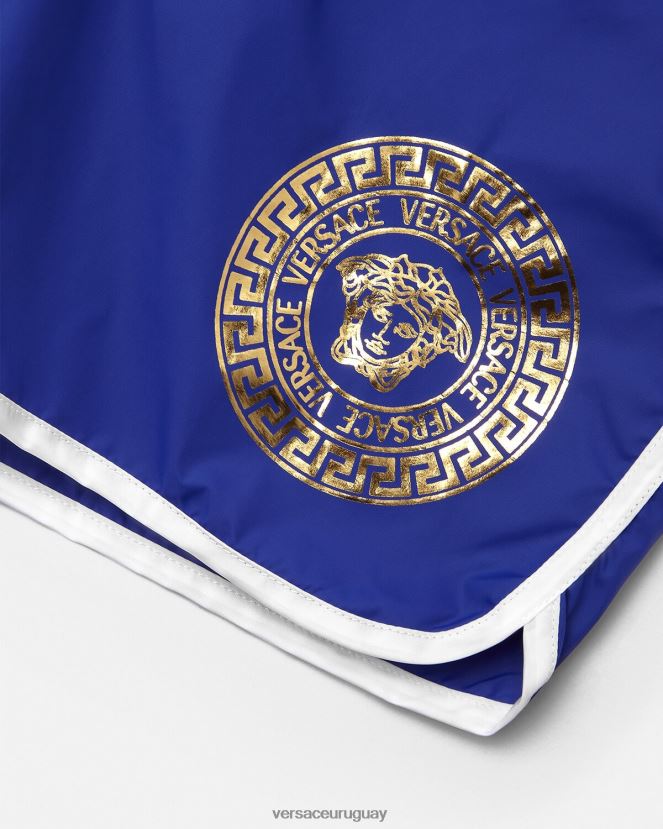 Versace shorts de baño con borde de Medusa y Greca niños azul ropa H88R0H2113